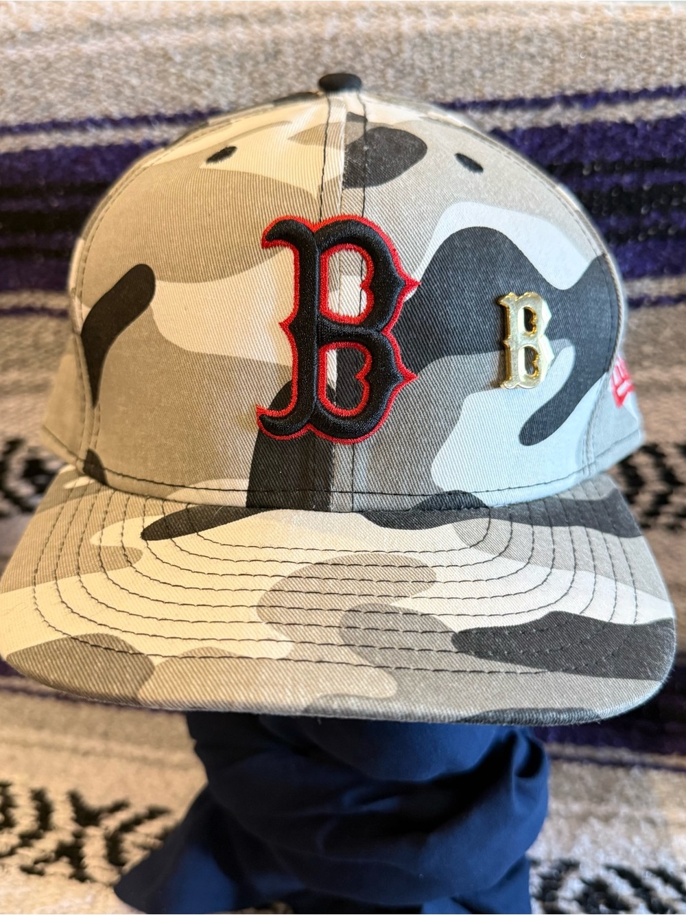NewEra 59FIFTY Boston Red Sox Fitted 7 3/8 Hat Cap Camouflage Large Logo Pin MLB
